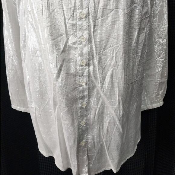 NWOT! DIAB'LESS! SHEER SILVER METALLIC BOHO CHIC PEASANT TOP, BLOUSE! SZ S - Picture 4 of 9